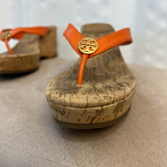 Tory Burch orange leather cork wedge sandals from size 7 great - Picture 5 of 8